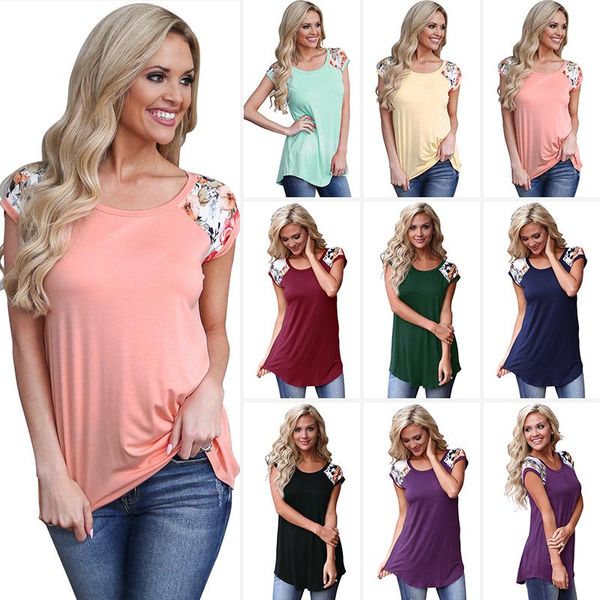 

women's t-shirt casual women summer short sleeve patchwork fashion long shirt package hips knitted cotton thin, White