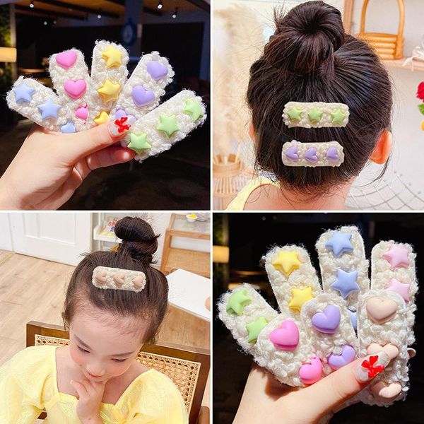 

hair accessories cute cartoon plush fuzzy hairpin clip for girls women star heart barrettes lovely gift, Slivery;white