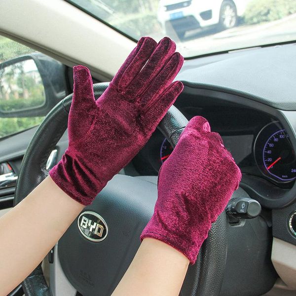 

five fingers gloves women golden velvet short autumn winter warm black evening dress etiquette retro style banquet accessories elasticity, Blue;gray