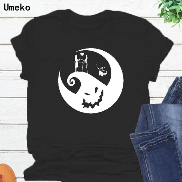 

women's t-shirt umeko 2021 summer halloween pumpkin love heart print casual solid o-neck short sleeve tees women plus size, White