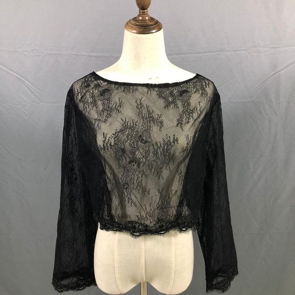 

wraps & jackets real picture black wedding jacket bridal boleros v back long sleeve lace applique o-neck custom made, White