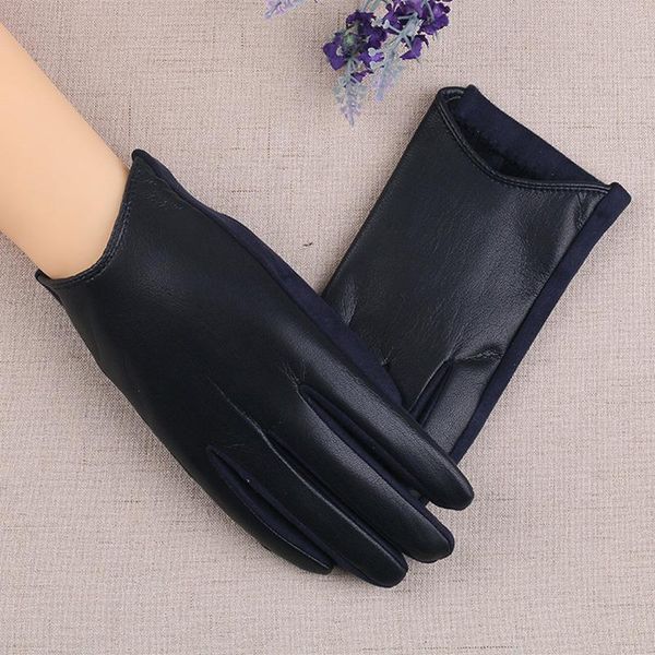 

women' leather gloves winter plus velvet thickened touch screen winter riding driving washed leather bike warmth and thin j26, Blue;gray