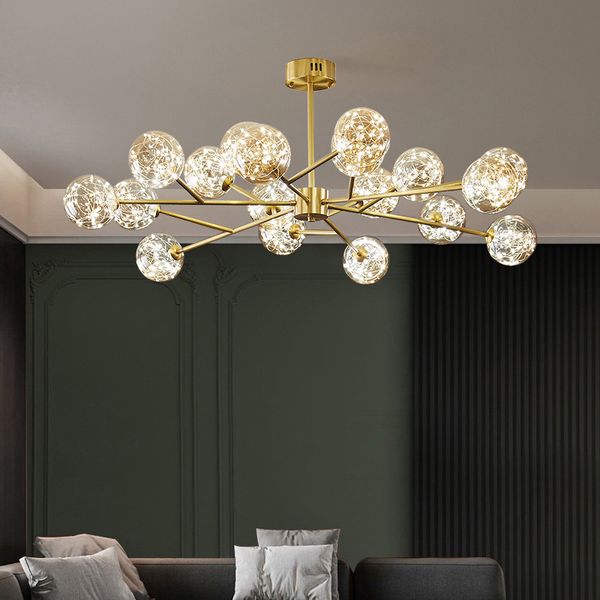 Nordic Einzigartige Gypsophila Led Kronleuchter lampe Gold Schwarz Metall Stange Anhänger Beleuchtung Klar Glas Globus Foyer Innen