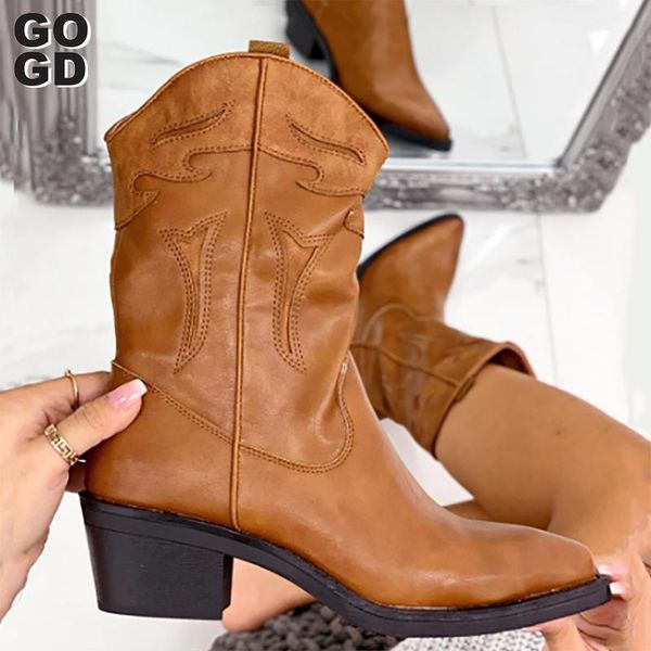 

boots [gogd] fall/winter 2021 ladies comfortable medium tube pointed women zipper simple sweet wild, Black