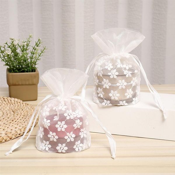 

storage bags 10/20/50 pcs white lace jewelry drawstring candy cookies packaging flower wedding bag