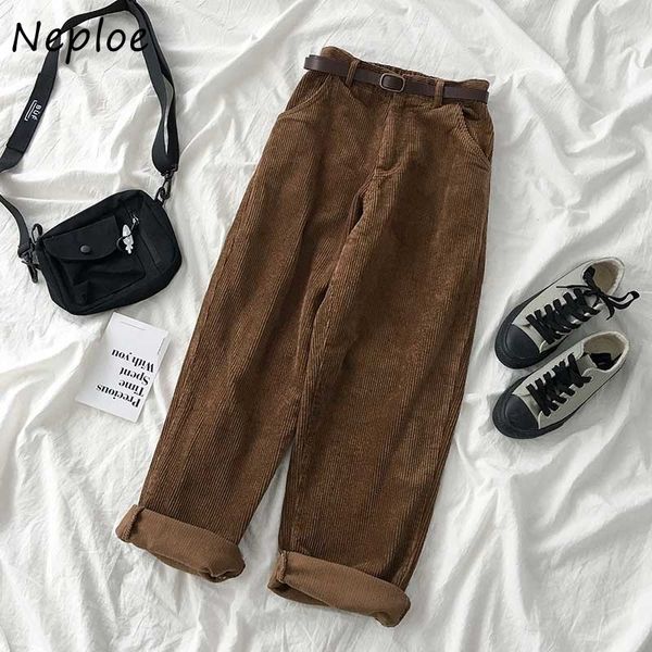 

neploe new chic corduroy zip wide leg pants autumn loose casual pants solid color double pockets high waist pants 1g730 210423, Black;white