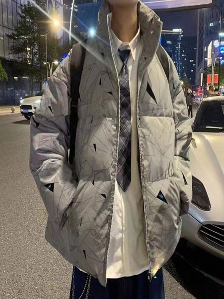 

men reflective geo print zip up puffer coat n8h2#, Black;brown