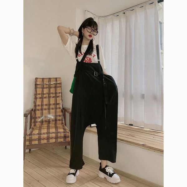 

pants for women 2021 summer chubby girl slim capris wide and baggy pant slouchy droopy jumpsuit trousers women's jumpsuits & rompers, Black;white