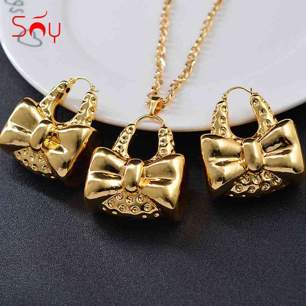 

jewelry sets sunny fashion copper for women 2021 new design necklace earrings pendant hoop bow trend, Black