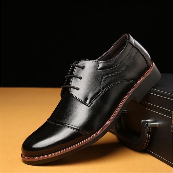 

classic men pu leather business dress shoes black pointed toe flat formal british lace-up men's