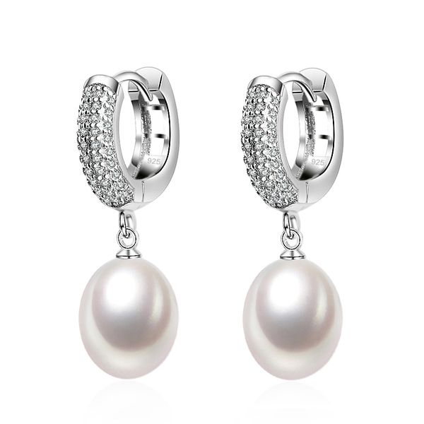 

925 silver with natural pearls women,precious stone bridal white hanging hoop pearl earrings girl jewelry, Golden