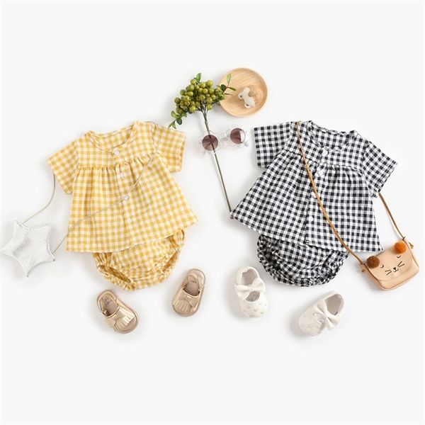 Geboren Baby Mädchen Plaid Kleidung Set Sommerkleid + Shorts 2 teile/los Baumwolle Anzug geboren Jungen Kleidung 210521