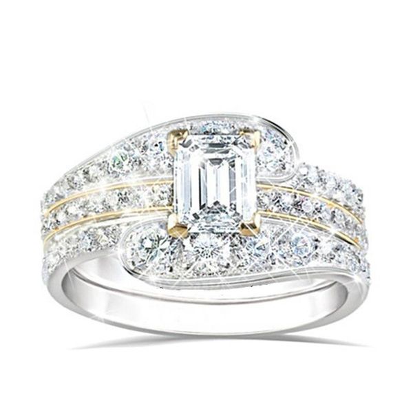 

cluster rings fashion promise love crystal engagement female fine jewelry silver color white zircon stacking wedding 3pcs/set, Golden;silver