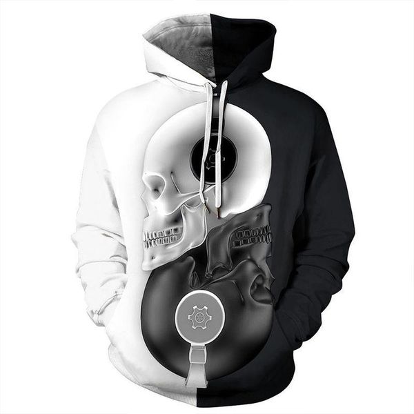

men's hoodies & sweatshirts 2021 halloween hip hop fun skull print for men and women can be paired with gray oversized, Black