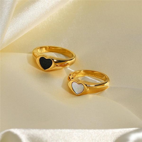 

wedding rings black white heart shape epoxy for women 18k gold plated steel couple jewelry accessories, Slivery;golden