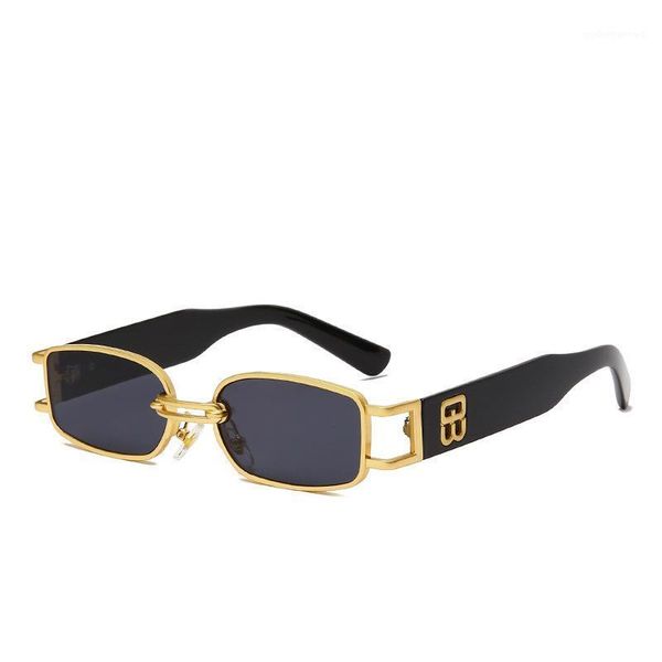 

retro square sunglasses men's and women's metal small black pink fashion glasses of 1990s, White;black