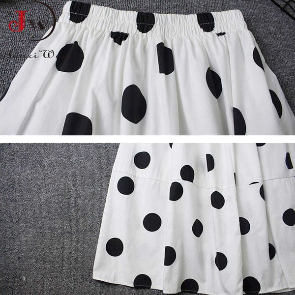 

polk dot casual elegant summer skirts women elastic high waist cotton chic a-line long skirt office lady faldas y0824, Black
