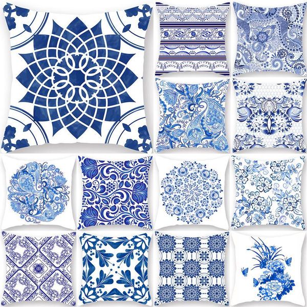 

1pcs blue geometric mandala pattern pillow case polyester throw home sofa bed car decoration cushion cover 45*45cm 40818 cushion/decorative