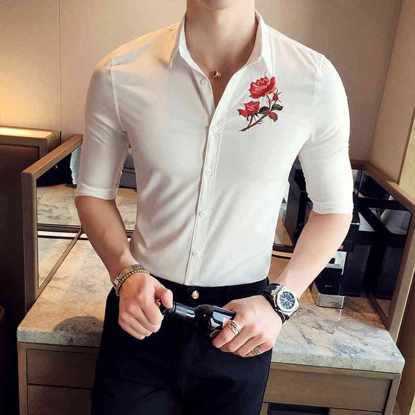 

t shirts plus size pink embroidered 2021 summer half-sleeve men's working shirt fine fit streetwear graduation tuxedo 5xl 84wq, White;black