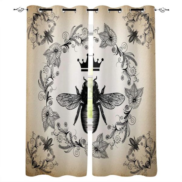 

retro flower bee crown wreath curtains for bedroom living room modern kitchen windows curtain home decoration drapes &