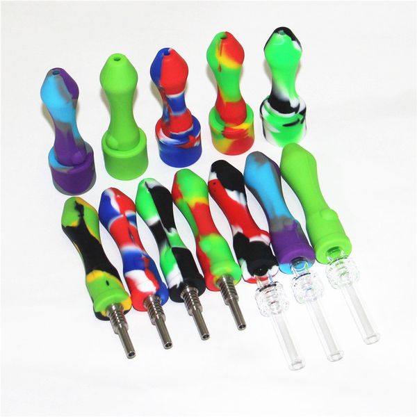 Colorful Smoking Mini Silicon Oil Rigs Nettare di silicone con giunzioni per unghie al quarzo da 10 mm Concentrato Dab Straw Pipes Punte in titanio