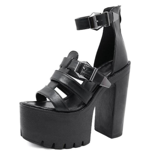 

dress shoes chunky heels sandalias mujer small size womens punk sandals high gladiator women ljb116, Black