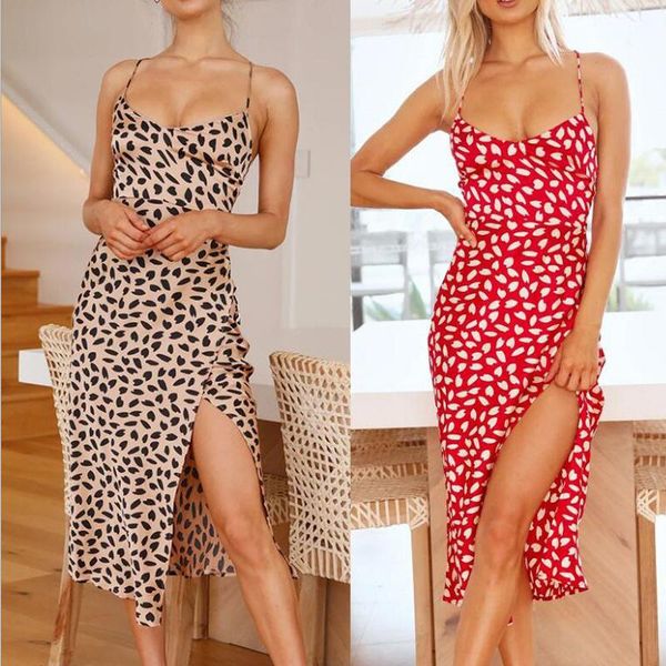 

casual dresses cross border independent station 2021 summer women's suspender sleeveless digital printing split dress, Black;gray