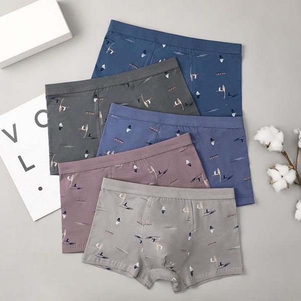 

5pcs/set men's panties cotton boxers shorts man underwear mid-waist printing breathable boxer male soft and comfortable underpants, Black;white