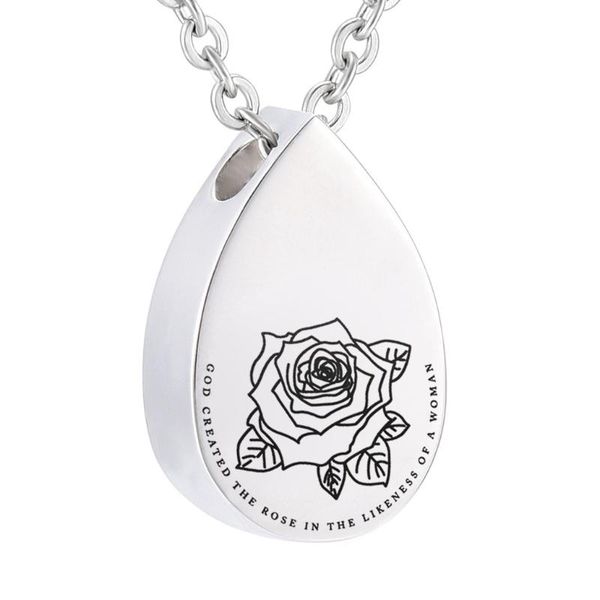 

pendant necklaces cremation jewelry rose urn necklace memorial ash keepsake for grandma /grandpa/dad/mom/sister/son, Silver