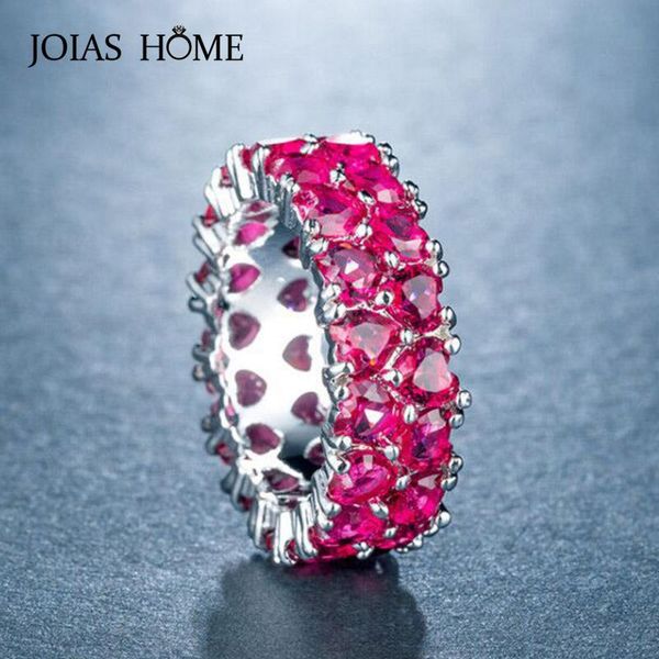 

cluster rings joiashome fashion 925 sterling silver ring korean red gem with heart shape ladies classicparty gift wholesale, Golden;silver
