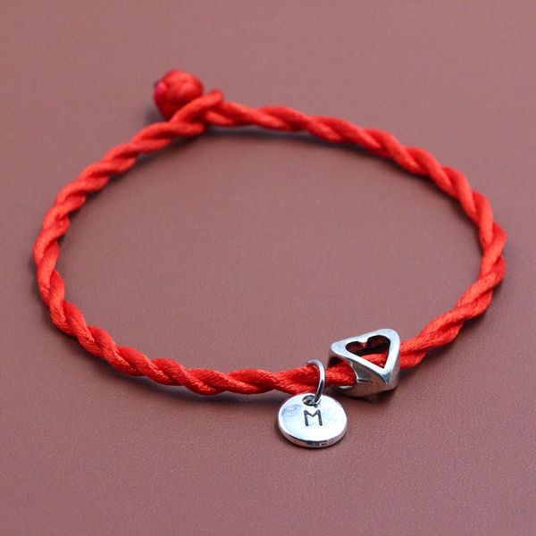 

charm bracelets a-z letters pendant hollow heart beads red thread string bracelet lucky diy handmade rope for women men jewelry, Golden;silver