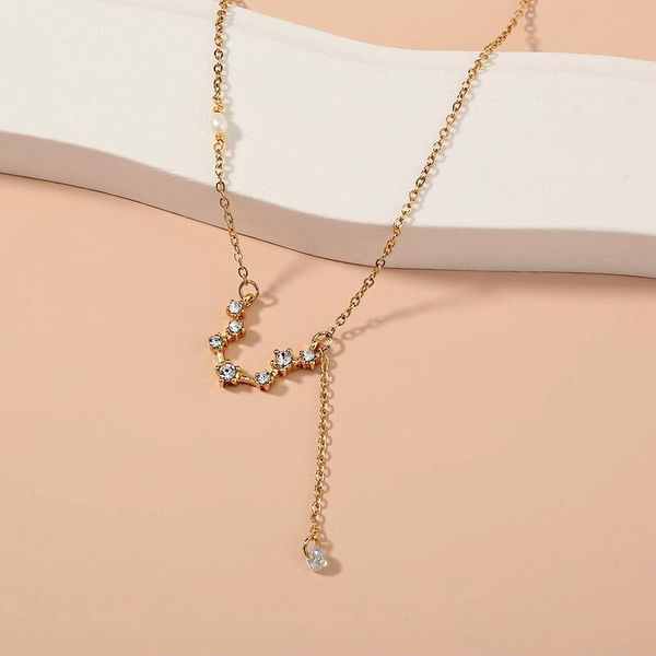 

unique design twelve constellations cz zirconia drop nedklaces simulated pearl necklace for women girlfriend jewelry pendant necklaces, Silver