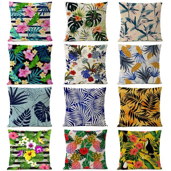 

cushion/decorative pillow tropical plant floral cover cushion home decorative flower leaf palm linen case sofa cushions