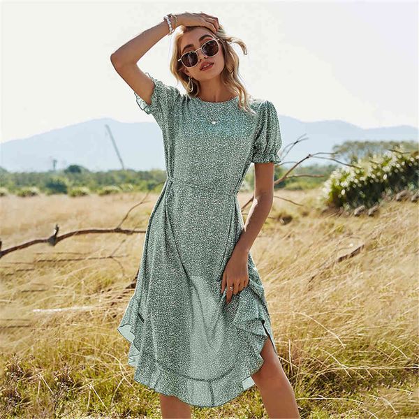 

dress floral print midi dress women 2021 asymmetric ruffle short sleeve lace up o neck ladies summer green casual elegant dresses zydv, Black;gray