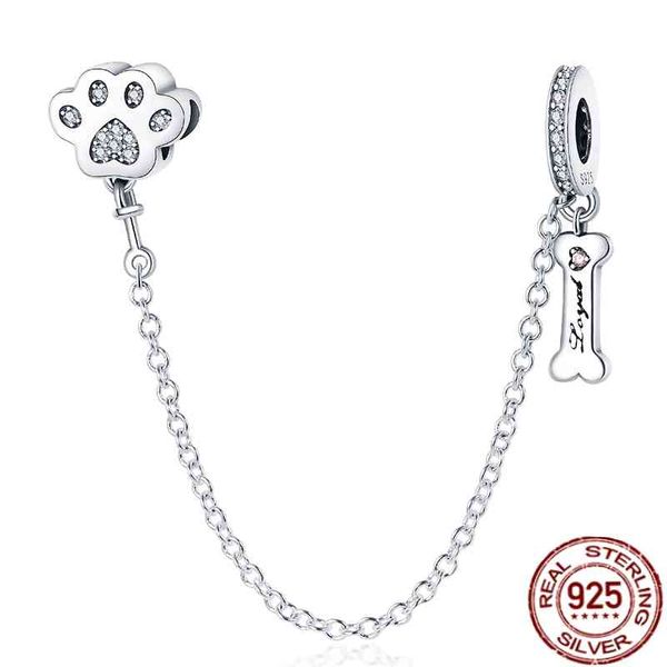 

new 925 sterling silver cute dog palm classic safety chains charms fit original pandora bracelet bangle making fashion diy gift, Golden;silver