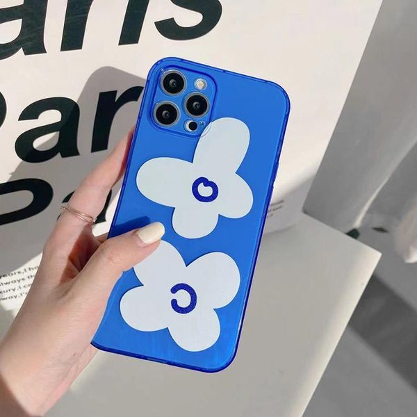 

cell phone pouches fluorescent blue flower case for 12 11 7 8 plus x xr xs max se2 proof back cover soft tpu transparent