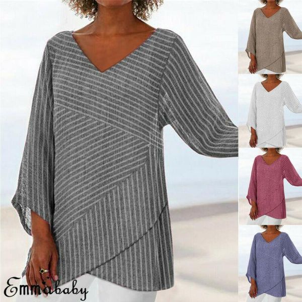 

women's t-shirt women long sleeve loose fashion trim striped female round neck tunic autumn spring cotton summer blend casual, White