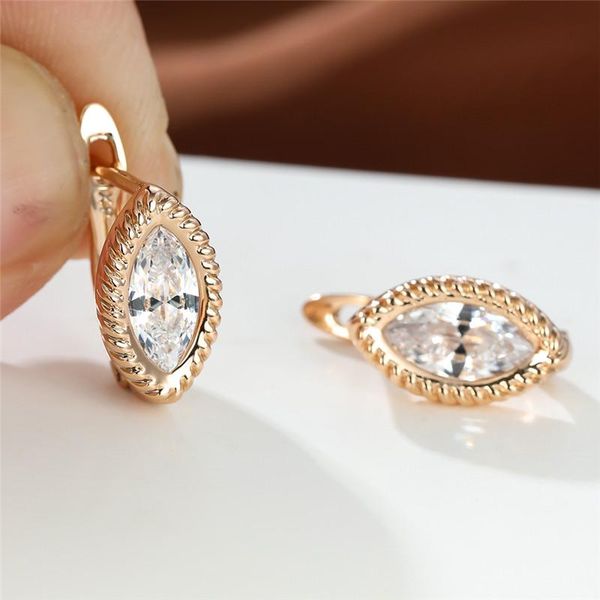 

hoop & huggie punk rose gold color wedding earrings marquise white zircon simple trendy crystal stone for women jewelry, Golden;silver