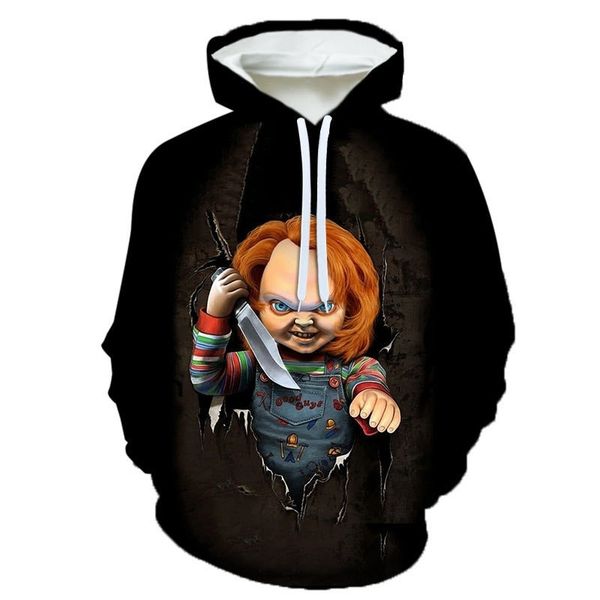 

men's digital printing 3d movie ghost doll hoodie for children, Black