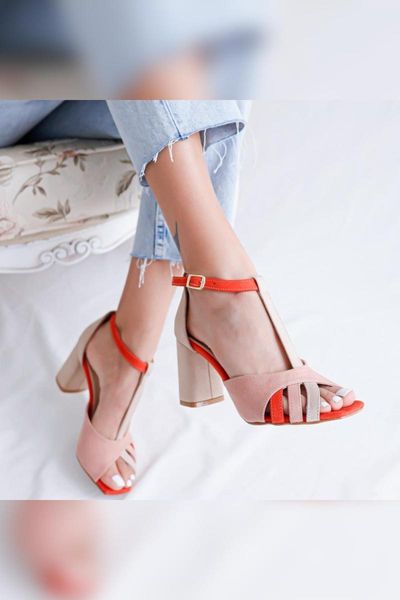 

sandals women powder orange ten heels, Black