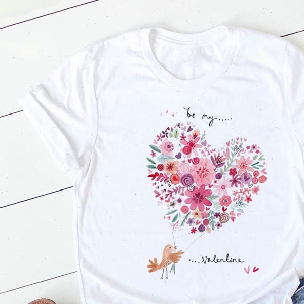 

love women heart printed korean style graphic t shirts woman o neck female clothes tees girl shirt harajuku, White