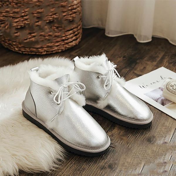 

boots 2021 color genuine sheepskin leather woman snow 100% natural fur warm wool women's winter, Black