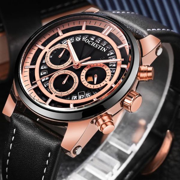 

wristwatches ochstin skeleton designer chronograph quartz watches men luxury brand business mens wrist watch hodinky relogio masculino, Slivery;brown