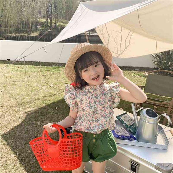 

summer baby girls cute floral fly sleeve fashion cotton thin sleeveless doll blouses 210708, White;black