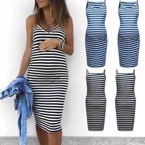 

maternity dresses women breastfeeding sleeveless striped print summer casual for pregnant sundress pregnancy dress, White