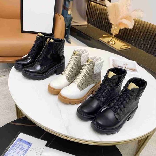 Designer mulheres botas deserto de salto grossa martin boot texturizado sapatos de couro de inverno plataforma de inverno Balça de tornozelo de fivela com caixa