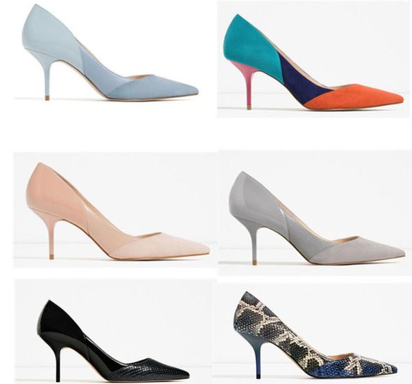 

women's pumps dress shoes summer thin heel classic design lady business ol pointed cashmere sheepskin snake skin genuine leather cool w, Black
