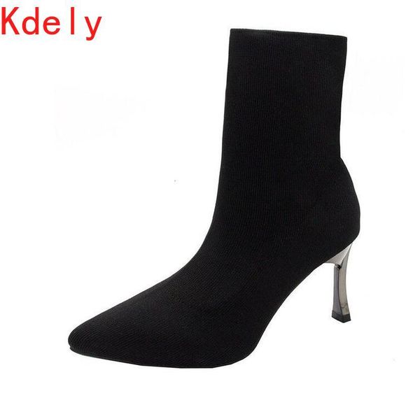 

boots women's fashion pointed toe lace-up high heels ankle female sandals pumps dress plus size 35-40 s7al, Black