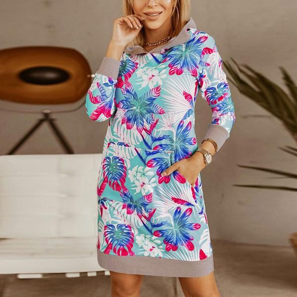 

casual dresses women dress fashion long sleeves plus size print hoodie elegant boho mini vestido sudadera, Black;gray