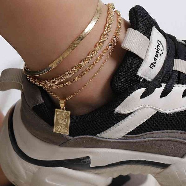 

portrait tag twisted chain anklet set foot accessories fashion casual female hip hop punk jewelry retail, Red;blue
